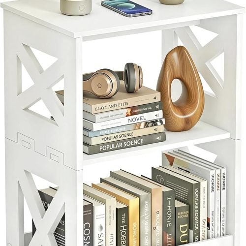 1 White Side Table, Small End Table with Storage Shelf, 3-Tier Nightstand Bedside Table Bookshelf Bookcase Display Rack for Small Spaces Bedroom Bathroom Living Room Office