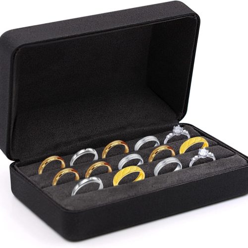 Ring Storage Boxes for Multiple Rings, Compact and Stylish Travel Ring Holder Case Box, Portable Small Ring Tray Jewelry Organizer Box Fit for Women, Girl (Black)