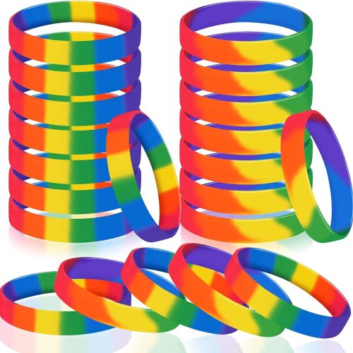 24pcs Gay Pride Silicone Bracelets LGBT Rainbow Rubber Wristbands for Parades Decorations Party Favors Accessories (6 Colors,12 Colors)