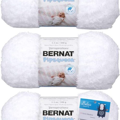 Bernat Yarn Pipsqueak Yarn, 3.5 Oz, 3-Pack Bundle with Bella's Stitch Place Holders (Whitey White)