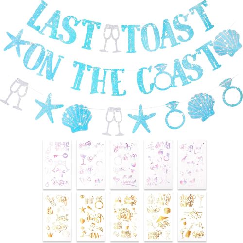 Last Toast On The Coast Banner, Last Toast On The Coast Bachelorette, Coastal Bachelorette Decor, Beach Seashells And Wine Glasses Garland, Bride To Be Decorations, Bachelorette Party Decorations