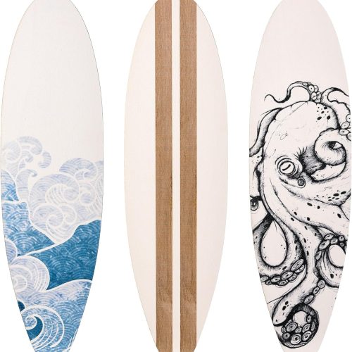 3 Pieces Surfboard Wooden Beach Decor for Bedroom Surfboard Wall Decor Summer Wood Wall Hanging Sign for Tropical Bedroom Living Room Decoration (Ocean)