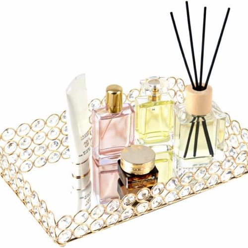 1 Mirrored Crystal Vanity Makeup Tray Ornate Jewelry Trinket Organizer Cosmetic Perfume Bottle Decorative Tray Home Deco Dresser Skin Care Storage (Rectangle 12" x 8")