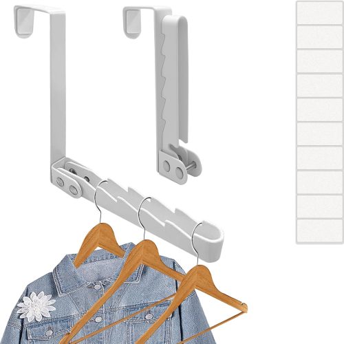 2 Pack Over The Door Drying Rack,Foldable Clothes Hanger Hook Organizer,Space Saving Folding Over The Door Clothes Drying Rack for Laundry,Coats,Towels,Hats,Bags–White