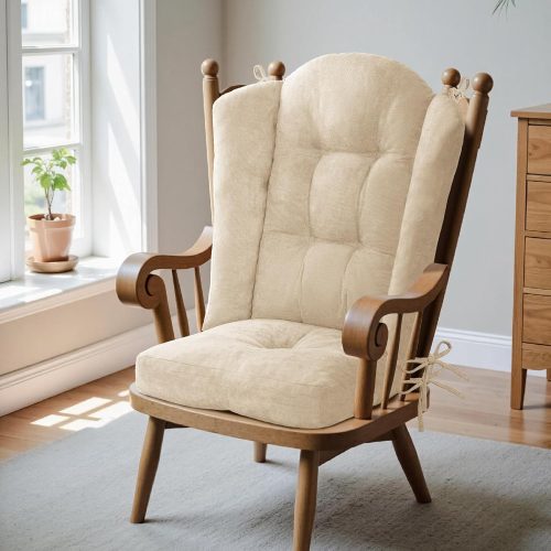 1 Wingback Rocking Chair cushion - Large Adirondack Chair Cushions, High-Density Sponge, Comfort Chenille Indoor Rocker Pads with Ties, 2 Piece Sets- Seat Cushion & Back Cushion, Ivory | Standard Size