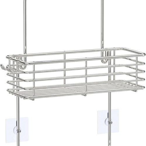 1 Hanging Shower Head Caddy, Rustproof Bathroom Shower Shelf Organizer, SUS201 Stainless Steel Over The Storage Rack, for Toilet, Bathroom, Silver