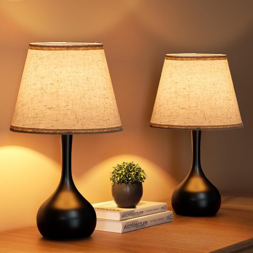 1 Touch Bedside Lamp Set of 2, Farmhouse 3-Way Dimmable Table Lamps for Nightstand with Fabric Shade, Desk Lamp for Reading, Bedroom, Livingroom, Office