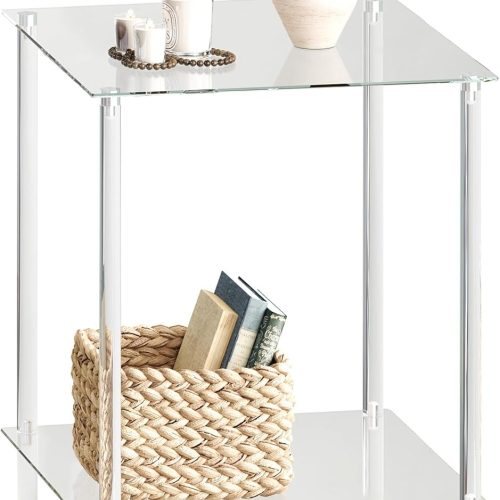 1 Tempered Glass Side Table, Acrylic End Table, 2-Tier Transparent Nightstand, Clear Coffee Table, for Small Spaces Living Room Bedroom Balcony Transparent LET518TR