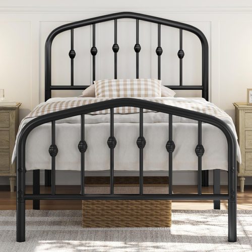 1 Metal Bed Frame Twin Size Metal Platform Bed Frame with Victorian Style Headboard/Footboard/Easy Assembly/No Box Spring Needed/Black