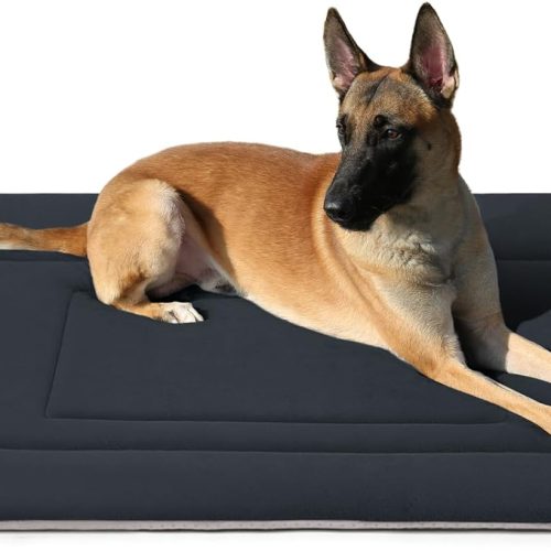 Dog Bed Soft Dog Crate Bed Pad Mat, 42 in Non Slip Bottom Washable Beds for Large Dogs, Pet Bed Mattress Kennel Pad, Dark Gray