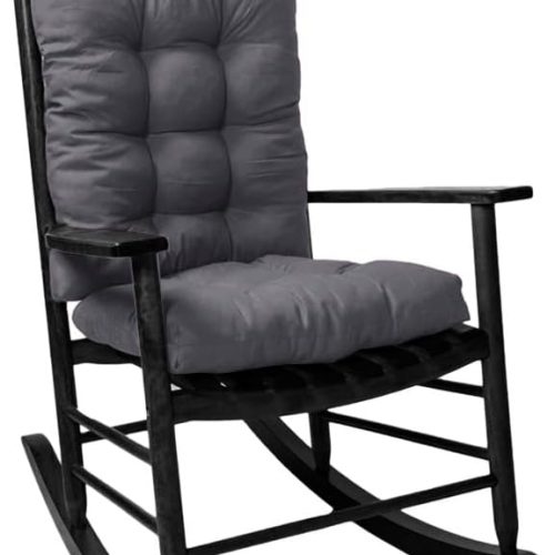 Rocking Chair Cushion, Set of Seat & Back Cushion with Ties for Indoor Rocker (Dark Grey)