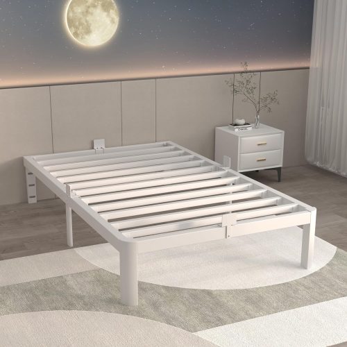 12 Inch White Twin Bed Frames, Metal Twin Size Platform Bed Frame with Round Corner Legs, Heavy Duty Steel Support 3500 LBS, Storage Space, No Box Spring Needed, Noise Free, Easy Assembly
