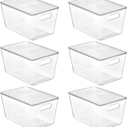 6 Pack Clear Stackable Storage Bins with Lids, Large Plastic Containers with Handle for Pantry Organizer and Storage,Perfect for Bathroom,Cabinet,Kitchen,Fridge,Closet Organization