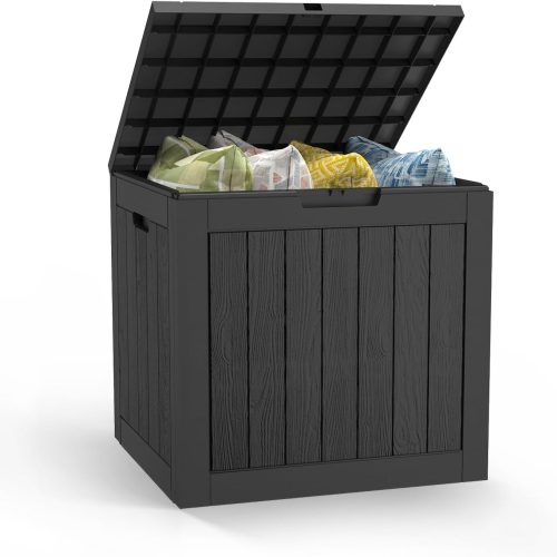 1 31 Gallon Deck Box, Outdoor Storage Box Waterproof, Outside Resin Storage Bin for Outdoor Patio Furniture Cushion, Pool Supply, Garden Tool, UV-Resistant and Weatherproof, Black