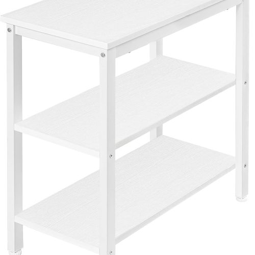1 End Table, Simple Rustic Side Table with 3-Tier Storage Shelf, Narrow Nightstand for Small Spaces, Easy Assembly, for Living Room, Bedroom, Industrial Design, White WT14BZ01