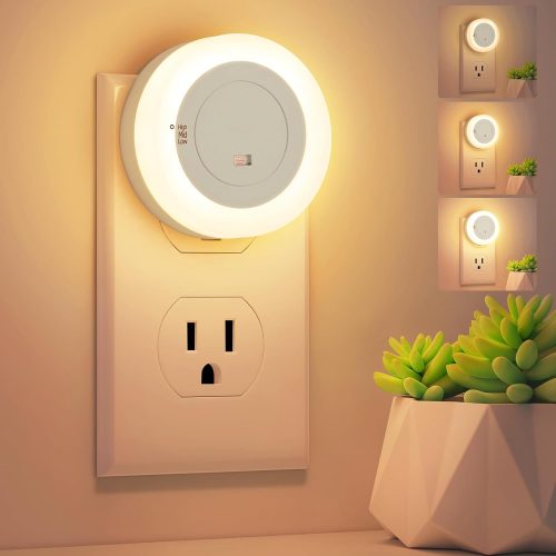 1 LED Night Lights Plug in, Dimmable Nightlight Plug Into Wall with Light Sensor, Soft White Adjustable for Adults, Bedroom, Bathroom, 2-Pack