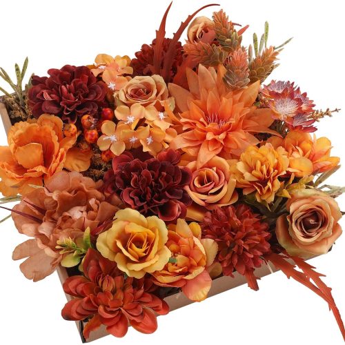 Artificial Flowers 25pcs Real Looking Red Silk Fake Flowers Combo with Stems for DIY Wedding Bouquets Bridal Shower Centerpieces Party Decorations (Orange)