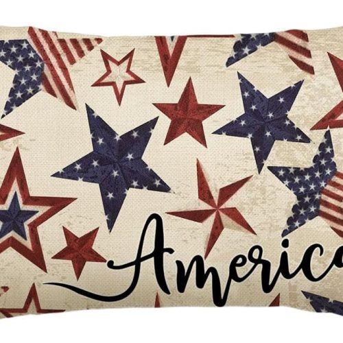 4th of July Patriotic Independence Throw Pillow Cover, 12 x 20 Inch Memorial Day America Stars Decor Cushion Case for Sofa Couch