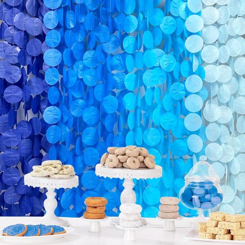 205 Ft Blue Party Decorations Ombre Navy Circle Dot Backdrop Streamer Royal Tissue Paper Polka Hanging Garland for Birthday Graduation Wedding Under The Sea Nautical