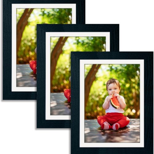 5x7 Picture Frame Set of 3 Black,Made of Solid Wood 4x6 with Mat or 5x7 without Mat, Photo Frame for Wall or Tabletop Display