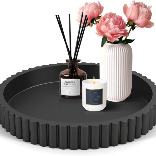 1 Decorative Tray for Coffee Table Decor, 11" Round Wooden Coffee Table Tray, Modern Decorative Trays for Home Decor, Living Room, Entry, Dining Room (Black)
