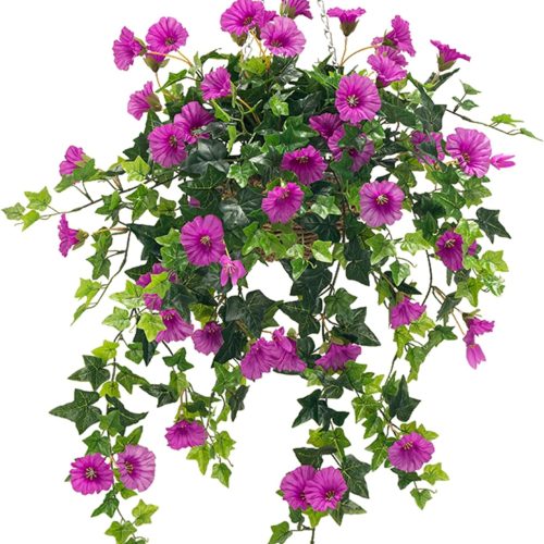 1 Artificial Flowers Faux Outdoor Plants Artificial Petunias for Outdoors Uv Resistant Fake Petunias Plants Hanging Flower Patio Decor Outside Basket Realistic Silk Plant No Pot(Purple 2pcs)