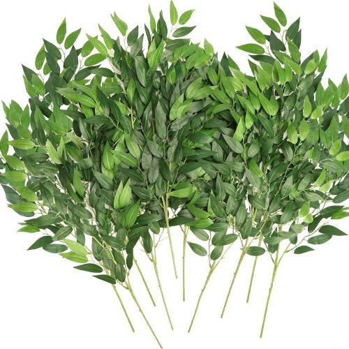 Artificial Italian Ruscus Greenery Stems, 16pcs Faux Green Leaf Garland Branches Hanging Greenery Spray for Wedding Bouquet,Arch,Table Centerpieces and Home Decor