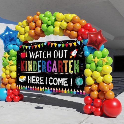 1 Preschool Graduation Decorations,152PCS Preschool Graduation Balloon Garland Arch kit with Large Backdrop Banner for First Day of School Kindergarten Party Supplies Back to School Decorations