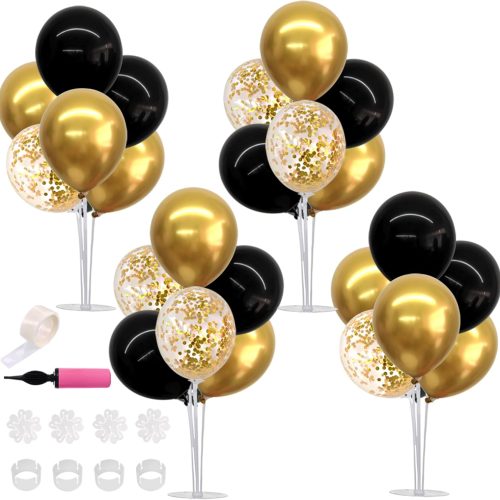 1 4 Set Black Gold Balloon Centerpieces for Table,Balloon Stand Kit for Black Gold Party Decor 40th 50th 60th 70th Birthday Decorations Anniversary Graduation Decorations 2026 Retirement