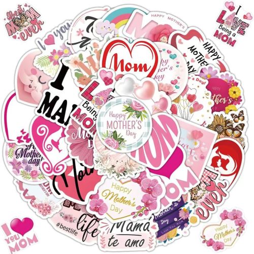 1 Mother's Day Stickers, 50 Pcs Happy Mothers Day Stickers Decals Decorations Bulk Love Mom Stickers Gifts Set for Laptop Water Bottles Scrapbook Car Skateboard Bike Luggage