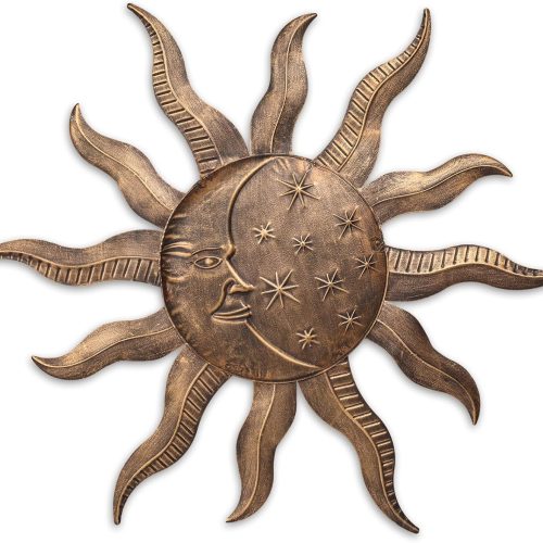 1 27" Sun Metal Wall Art Outdoor Decor Moon Wall Decoration Metal Wall Sculpture Hanging Garden Wall Art Wall Sculpture for Indoor Outdoor Patio Fence Decor Gold