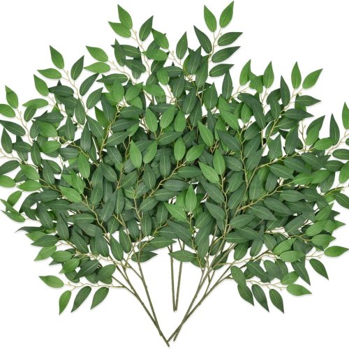 26inch Italian Ruscus Greenery Stems,Artificial Green Leaf Garland Vines Hanging Spray for DIY Wedding Arch Bouquet Filler Table Centerpieces Home Decor (16, Matte Green)