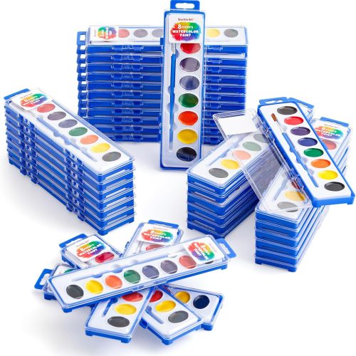 40 Pack Watercolor Paint Set, 8 Colors Watercolor Paint with Paint Brushes for Kids and Adults, Washable Paint for Classroom, Parties, Kindergarten and Art Activities