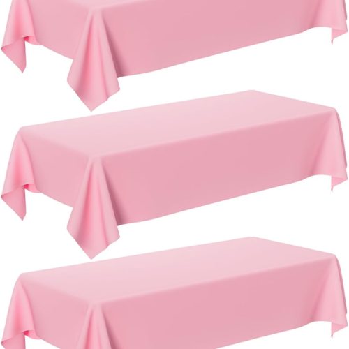 Pink Plastic Table Cloth - 3 Pack 54" × 108" Light Pink Rectangle Disposable Tablecloth, Pastel Plastic Cover for Easter Party, Valentines, Mothers Day Decorations