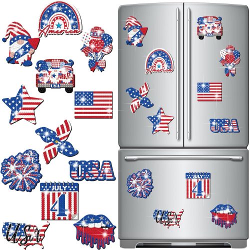 American Flag 12 Pcs Refrigerator Diamond Painting Magnets Easy Diamond Art Painting Magnetic Stickers Kits Fridge Magnets for Adults DIY Home Decors