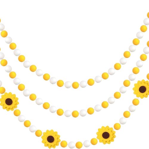 3 Pcs Spring 3D Pompom Ball Garland Pastel Daisy Sunflower Garlands Felt Floral Banner Hanging Flower Pastel Decor for Easter Holiday Birthday Party Boho Home Prop Photo(Sunflower,Yellow)