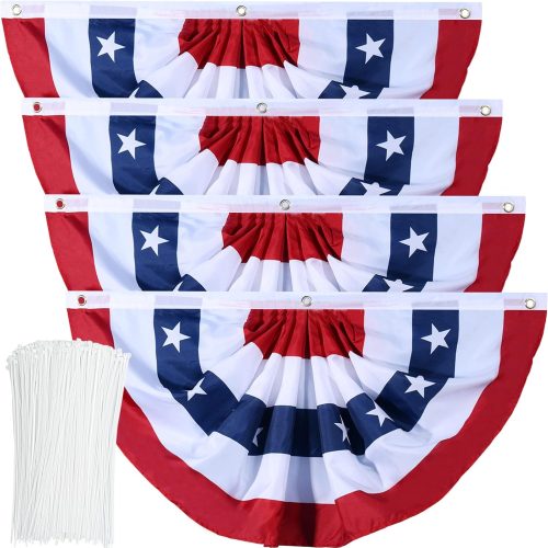 1 American Flag Bunting Patriotic Pleated Fan Flag USA Flags with Brass Grommets and Zip Ties for 4th of July Memorial Day Decoration Outdoor (4, 1.5x3 Feet)