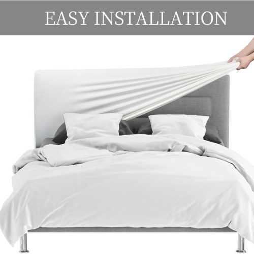 1 Bed Headboard Cover for Queen, Stretch Bed Head Board Slipcover Covers, Dustproof Protector Velvet Cover for Upholstered Headboard (White, for Queen Headboard (59"-67"))