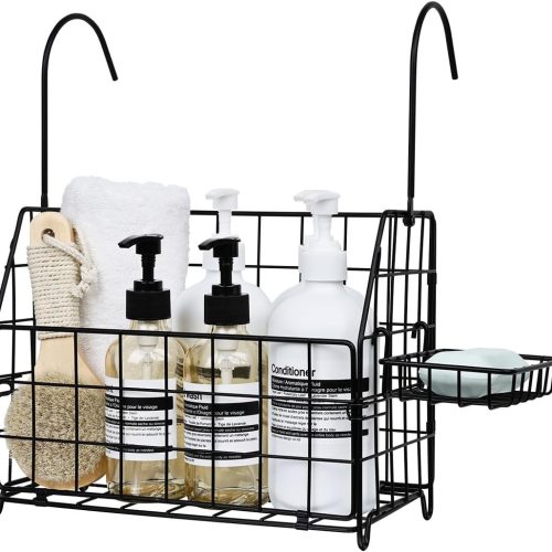 1 Large Rustproof Shower Caddy Hanging, 304 Stainless Steel Hanging Shower Organizer Basket for Bathroom & Bathtub, Over the Rod Shower Rack for Shampoo, Conditioner, Soap & Bath Accessories(Black)