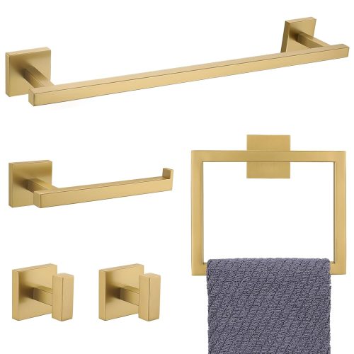 1 Towel Bar Set, 5-Piece Brushed Gold Bathroom Hardware Set, Gold Bathroom Accessories Set, SUS304 Stainless Steel 23.6 Inch Towel Holder Towel Racks Set Wall Mounted