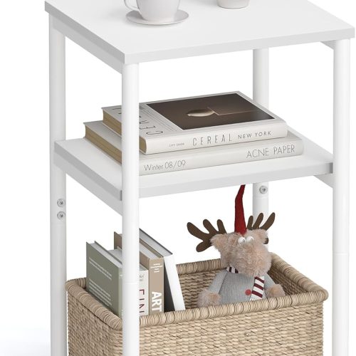 1 Side Table, Small End Table, Tall Nightstand for Living Room, Bedroom, Office, Bathroom, White ULET273W14