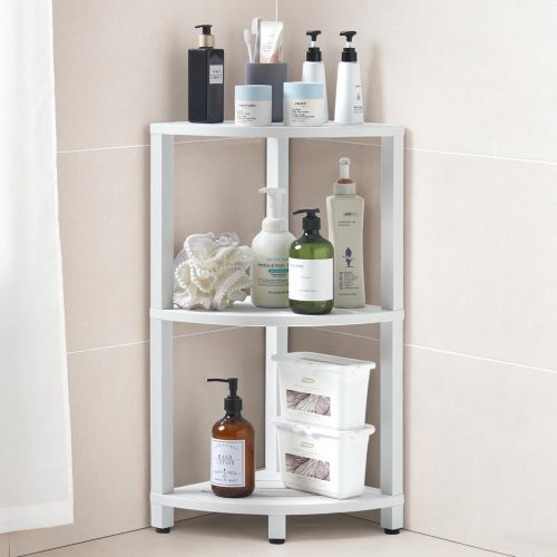 1 3 Tier Floor Standing Corner Shower Caddy Organizer Shelf, Waterproof & Durable Bathroom Shelves Stand Rack with Anti-Slip Feet, Space-Saving Design Storage