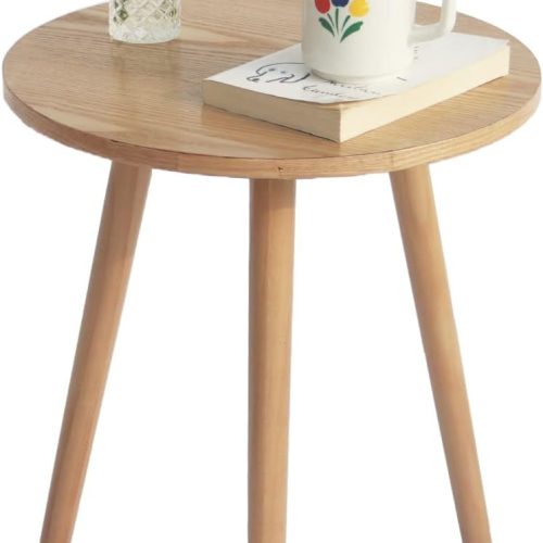 1 Side Table Round, Small Accent Table Nightstand Modern End Table for Living Room Bedroom Office Small Spaces, 15.7''D x 19.69''H(Natural Walnut)