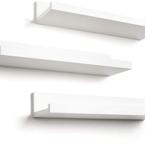 1 14" Floating Shelves for Wall - Set of 3 - Made of Engineered Wood with Lipped Ledge - Floating Wall Shelves for Bedroom, Bathroom, Kitchen, Office, and Living Room - White