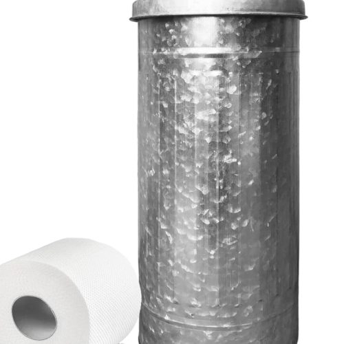 Alley Farmhouse Galvanized Metal Free Standing Toilet Paper Holder Organizer Stand Canister with Lid – Fits 3 Mega Rolls, Rustic Enclosed Toilet Storage Stand