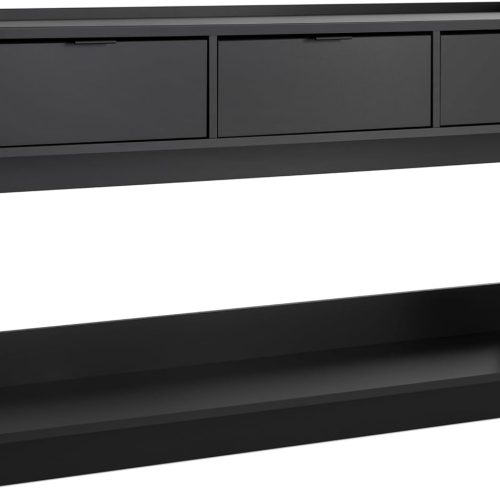 Prepac Black Simply Modern Entryway Table, Narrow Console Table with 3 Drawers, Media Console with Storage, 15.75" D x 60.25" W x 32" H