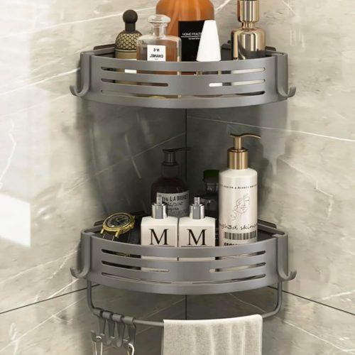 Double Corner Shower Caddy, Triangle Shelf Organizer, Adhesive Shower Shelves, Rustproof, No Drilling