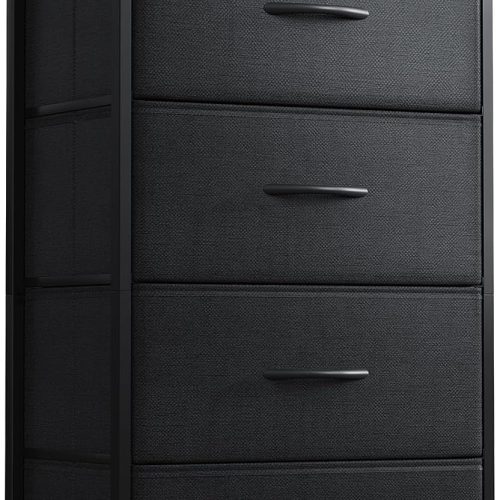 1 Dresser for Bedroom with 4 Storage Drawers, Small Dressers Chest of Drawers Fabric Dresser with Sturdy Steel Frame, Black