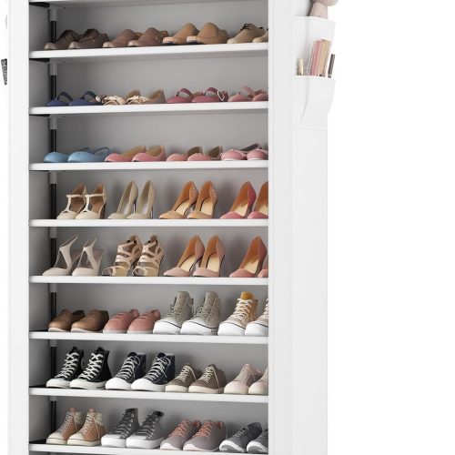 Shoe Rack with Covers 10 Tier Large Shoe Organizer Tall Shoe Closet Storage for 50-55 Pairs Shoe and Boot, Free Standing Shoe Rack Organizer for Closet, Entryway, Bedroom, White