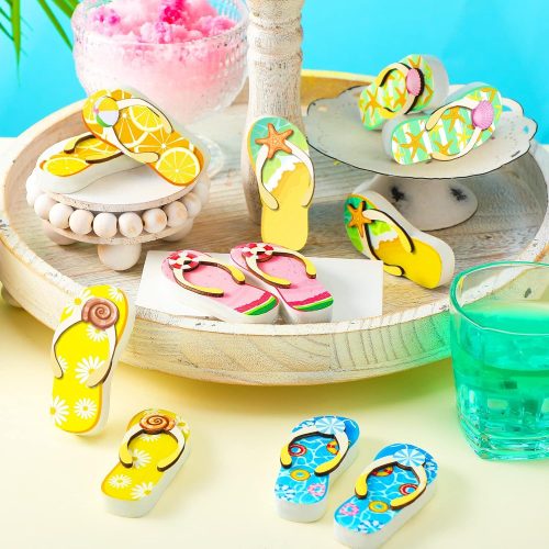1 12 Pcs Summer Tiered Tray Decor Summer Decorations for Home Flip Flop Tiered Tray Decor Set Beach Hawaii Slippers Wooden Tabletop Signs Summer Flip Flop Decorations for Home Kitchen Table (Colorful)